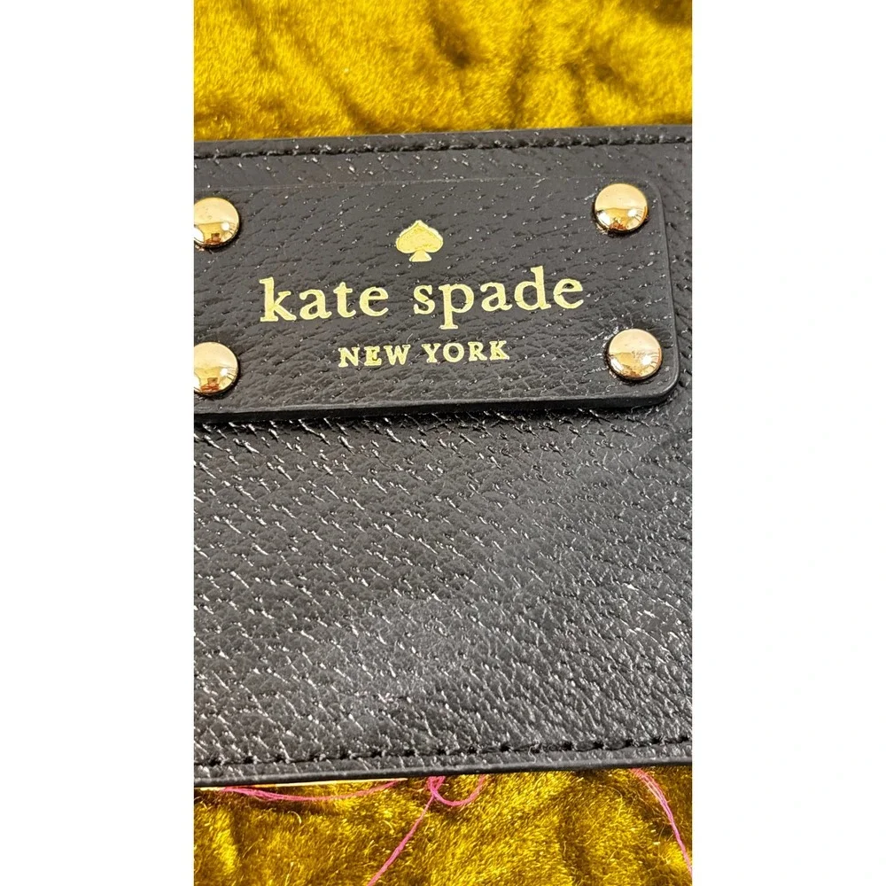 Kate Spade New York Black Leather Card Holder Wallet‎ Gold Logo Plaque